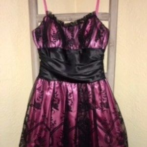 Beautiful Pink Fit & Flair Dress with Black Tulle